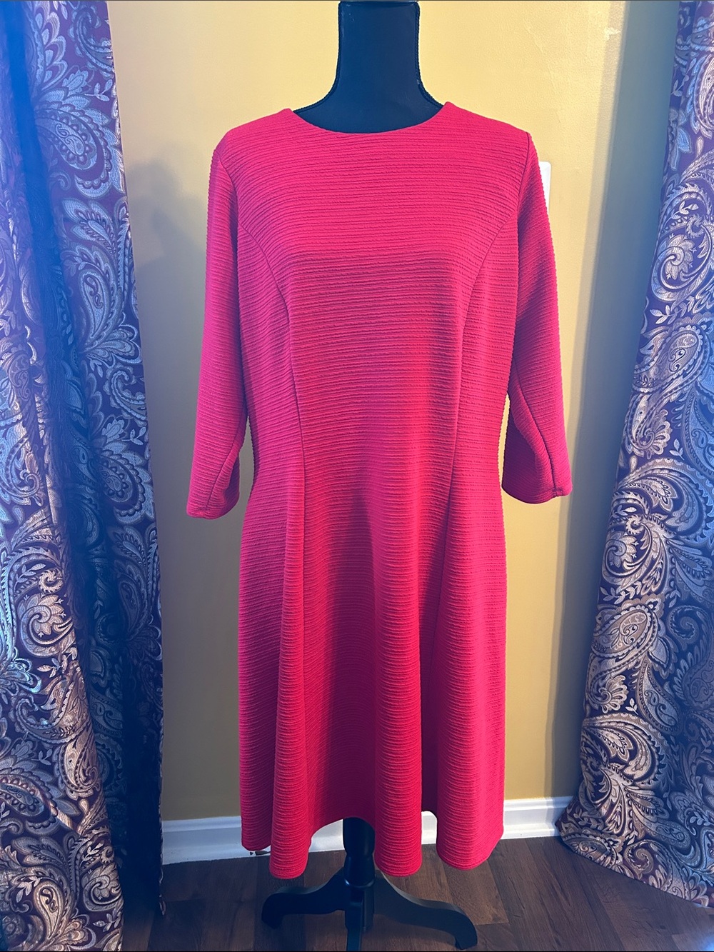 Calvin Klein Ribbed Fit-and-Flare Midi Dress in Bright Pink